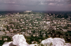 Hungary, Budapest XI., látkép a Sas-hegy szikláiról a Gellért-hegy felé nézve. Középpontban a Villányi út és a Déli vasút vonalának találkozása, feljebb a Kertészeti és Szőlészeti Főiskola épülete (később Szent István Egyetem, majd Magyar Agrár- és Élettudományi Egyetem, Budai Campus)., 1959, Heinzely Béla, Budapest, Fortepan #129190