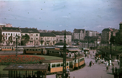 Magyarország, Budapest II., Széll Kálmán (Moszkva) tér a Széna tér felé nézve., 1955, Heinzely Béla, színes, villamos, Budapest, Fortepan #129230