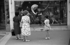 Hungary, Sopron, Várkerület (Lenin körút) - Ötvös utca sarok, a Ruházati Áruház bejárat melletti kirakata., 1962, Hunyady József, Show window, Fortepan #129582