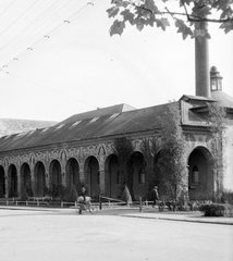 Magyarország, Szolnok, Tisza Szálló és Gyógyfürdő., 1960, Gyöngyi, freskó, árkád, neobarokk stílus, Hegedűs Ármin-terv, Fortepan #12959