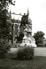 Magyarország, Budapest V., Kossuth Lajos tér, gróf Andrássy Gyula szobra (Zala György, 1906.) a Parlament déli oldalánál., 1938, Kelecsényi Kristóf, lovas szobor, Budapest, Fortepan #129776