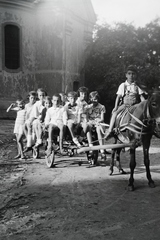 1930, Ladinek Viktor, kids, church, chariot, girl, boy, Fortepan #129894