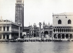 Olaszország, Velence, Szent Márk tér a Velencei lagúna felől nézve., 1900, Szalai Teréz, palota, gótika, szárnyas oroszlán-ábrázolás, csúcsív, Fortepan #130408