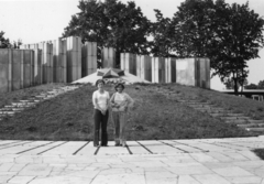 Magyarország, Eger, Pyrker János (Felszabadulás) tér, Felszabadulási emlékmű (tervező: Gulyás Zoltán építész, 1968.). Háttérben az autóbusz-pályaudvar., 1972, Bokor András, Fortepan #130865