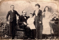 1900, Bokor András, family, tableau, moustache, arm chair, indoor plants, Fortepan #130889