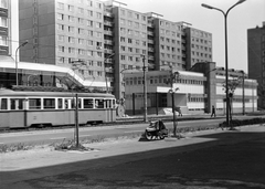 Hungary, Újpalota, Budapest XV., Zsókavár utca, orvosi rendelő., 1975, Gergely János, Simson-brand, tram, Budapest, motorcycle, Fortepan #131069