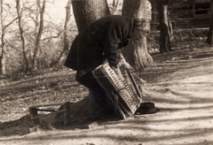 1935, Kármentő Éva, musical instrument, musician, dulcimer, footstool, Fortepan #131105