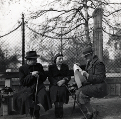 Hungary, Budapest XII., Svábhegy, Diana utca 4., az Elemi Iskola (később Jókai Mór Általános és Német Nemzetiségi Iskola) udvara a Felhő utca felőli kerítésnél., 1935, Lovas Rita, map, bench, Budapest, Fortepan #131176