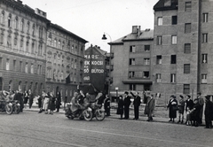 Magyarország, Budapest IX., Soroksári út, szemben a Liliom utca, német katonai csapatok átvonulása., 1941, Marics Zoltán, motorkerékpár, DKW-márka, második világháború, nácizmus, német katona, Budapest, Fortepan #131212