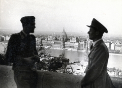 Hungary, Halászbástya, Budapest I., kilátás a Parlament felé., 1942, Marics Zoltán, soldier, Budapest, officer, Fortepan #131213