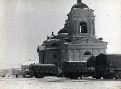 Oroszország, Belgorod, a Megváltó Színeváltozása-székesegyház., 1943, Marics Zoltán, keleti front, templom, teherautó, második világháború, Fortepan #131309