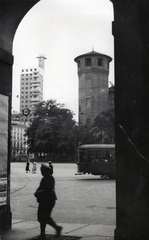 Italy, Turin, Piazza Castello a Via Giuseppe Verdi felől nézve, balra a Torre Littoria magasház, jobbra a Palazzo Madama., 1935, Orbán György, Fortepan #131471