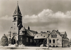 Magyarország, Budapest XI., Magyari István (Biblia) utca a Kelenföldi Evangélikus Egyházközség temploma a Bocskai (Lenke) út felől nézve., 1939, Szepesfalvy Gábor, Budapest, evangélikus, templom, templomtorony, Fortepan #131867