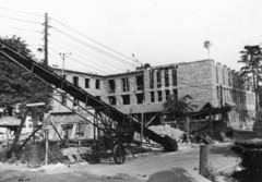 Magyarország, Budapest XIV., Laky Adolf utca 41-49., Fővárosi Kefe- és Seprűgyártó Vállalat., 1956, Samodai József Zuglói Helytörténeti Műhely, Budapest, szállítószalag, építkezés, légvezeték, Fortepan #131920