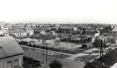 Magyarország, Budapest XIV., Rózsavölgyi tér a Szugló utcából nézve, túloldalon a Rózsavölgyi Parkszínpad., 1954, Samodai József Zuglói Helytörténeti Műhely, Budapest, látkép, szabadtéri színpad, Fortepan #131950