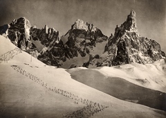 Olaszország, Dolomitok, Rolle-hágó. Jobbra a Cimon della Pala csúcs., 1916, Barják András, első világháború, drótakadály, Fortepan #132130