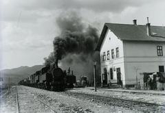 Románia,Erdély, Petrova, vasútállomás. Leltári jelzet: 29938, 1916, Magyar Műszaki és Közlekedési Múzeum / Archívum / Negatívtár / Pölös István gyűjteménye, Czakó Ferenc, első világháború, vasútállomás, helységnév tábla, füst, Fortepan #133036