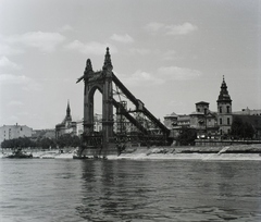 Magyarország, Budapest V., a lerombolt Erzsébet híd pesti hídfője. Leltári jelzet: 30622, 1951, Magyar Műszaki és Közlekedési Múzeum / Archívum / Negatívtár / Szollár Ferenc gyűjteménye, Budapest, látkép, háborús kár, hídroncs, Fortepan #133071