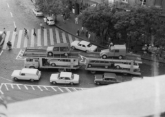 Hungary, Budapest V., Nyugati (Marx) tér, Bajcsy-Zsilinszky út - Szent István körút közötti sarok., 1974, Chuckyeager tumblr, commercial vehicle, Polski Fiat-brand, Citroën-brand, Budapest, car transporter, Fortepan #133792