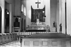 Hungary, Pécs, pálos templom, 1957, Chuckyeager tumblr, pulpit, altar, church interior, Fortepan #134259