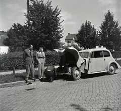 1949, Lőrinczi Ákos, Tatra-márka, automobil, hölgy, úriember, autójavítás, Fortepan #135003