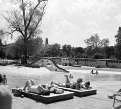 Romania,Transylvania, Sînmartin, Félixfürdő, Termál strand., 1962, Sütő András örökösei, Új Élet szerkesztőség, water slide, Fortepan #135766