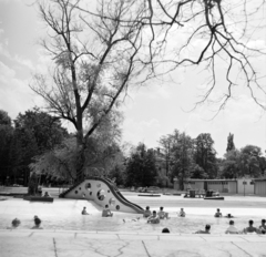 Romania,Transylvania, Sînmartin, Félixfürdő, Termál strand., 1962, Sütő András örökösei, Új Élet szerkesztőség, water slide, Fortepan #135768