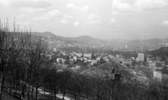 Magyarország, Gellérthegy, Budapest I., kilátás az Orvos lépcső felé, jobbra az Alagút utcai toronyház és háttérben a Budapest körszálló., 1967, Fortepan/Album020, Budapest, Fortepan #136089