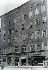 Ausztria, Salzburg, Waagplatz 1., Dom Drogerie., 1931, Révay Péter, horgony, falfestmény, Karl Reisenbichler-terv, Fortepan #136229