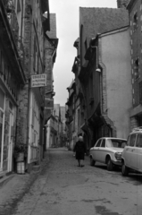 Franciaország, Vitré, Rue de la Beaudrairie a Rue d'En-Bas felől a Rue du Château felé., 1969, Vészi Ágnes, utcakép, fűző, Fortepan #136506