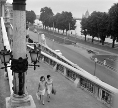 Magyarország, Budapest I., Várkert Bazár, Budai Ifjúsági Park, jobbra a Várkert (Groza Péter) rakpart, a távolban a Parlament., 1963, Szalay Zoltán, Budapest, Fortepan #137197