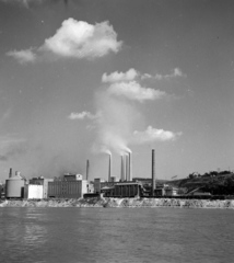 Hungary, Lábatlan, cementgyár., 1959, Szalay Zoltán, factory chimney, Fortepan #137537