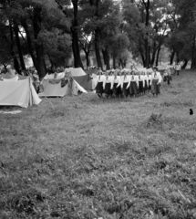 Hungary, Kisoroszi, nemzetközi evezőstábor., 1959, Szalay Zoltán, pioneer, tent, Fortepan #137539