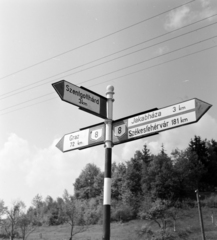 Hungary, Szentgotthárd, Rábafüzes (ekkor önálló, ma a város része), útjelző tábla a 8-as főúton, a szentgotthárdi leágazásnál., 1962, Szalay Zoltán, road signs, Fortepan #137593