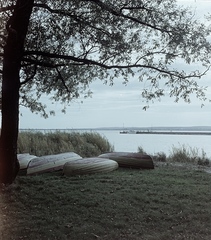 Magyarország, Balatongyörök, Balaton-part a kikötőnél., 1960, Szalay Zoltán, színes, csónak, Fortepan #137598