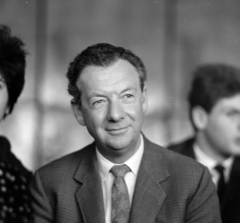 Hungary, Budapest, Benjamin Britten angol zeneszerző., 1965, Szalay Zoltán, smile, receding hairline, Fortepan #137711