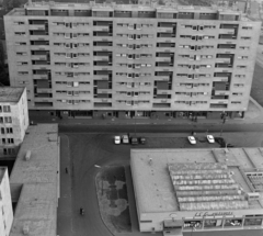 Hungary, Budapest XIV., Kassai tér., 1969, Szalay Zoltán, roof, Budapest, grocery store, Közért Company, Fortepan #137892