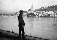 Németország, Passau, Előtérben a St. Gertraud templom, a dombtetőn a Mariahilf templom., 1921, Fortepan, templom, Duna, híd, sétapálca, Fortepan #13834