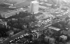 Magyarország, Budapest XI., légifotó az M1-M7 bevezető szakaszáról és a Budaörsi út környékéről. A felvétel a taxisblokád idején, 1990. október 26-án készült., 1990, Szalay Zoltán, légi felvétel, sztrájk, Osztapenkó-ábrázolás, Budapest, közlekedési dugó, Fortepan #138526