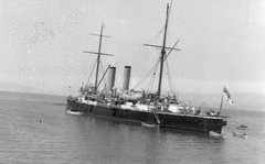 Görögország, Korfu, a Brit haditengerészet hajója, HMS Blake., 1900, Zichy, hajó, zászló, hadihajó, csónak, gőzhajó, löveg, hajókémény, Fortepan #13884