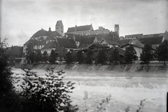 Németország, Füssen, előtérben a Lech folyó, szemben a túlparton a Szent Magnus-kolostor (Kloster St. Mang) és fölötte a Magas-vár (Hohes Schloss)., 1933, Szekrényesy Réka, Fortepan #139588