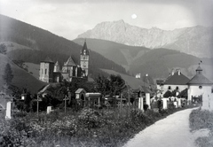 Ausztria, Eisenerz, balra a Szent Oszvald vártemplom (Kirchenburg St. Oswald)., 1933, Szekrényesy Réka, Fortepan #139611