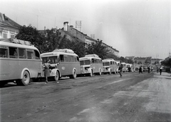 Románia,Erdély, Szászrégen, Piaţa Petru Maior (ekkor Horthy Miklós tér)., 1941, Mezey Ferenc, autóbusz, Mercedes-márka, MÁVAUT-szervezet, MÁVAG-Mercedes-Benz, Fortepan #139816