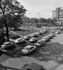 Hungary, Budapest V., a Március 15. tér és a Petőfi tér az Erzsébet híd pesti hídfőjéről nézve, jobbra a Pucher-bérpalota sarka látszik., 1976, UVATERV, Budapest, Fortepan #139872