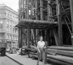 Magyarország, Budapest V., Papnövelde (Eötvös Lóránd) utca az Egyetem tér felé nézve, jobbra a felállványozott Egyetemi Templom., 1960, UVATERV, Budapest, FŐTÁV-szervezet, Fortepan #140042