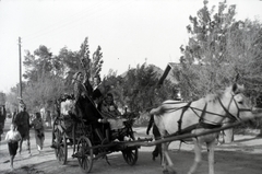 1940, Miklós Lajos, nagybőgő, hangszer, felvonulás, lovaskocsi, Fortepan #140663