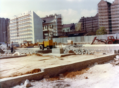 Magyarország, Budapest II., Margit körút (Mártírok útja), tereprendezés a mai Mammut 2 helyén, jobbra a Fény utca 15. tűzfala., 1980, Hlatky Katalin-Főkert, Budapest, Fortepan #141234