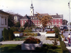 Magyarország, Budapest I., Bem rakpart, park a Szent Anna-templom plébániája mellett. Szemben a Batthyány térnél a Szent Ferenc sebei templom és az egykori ferences kolostor., 1979, Hlatky Katalin-Főkert, Budapest, Fortepan #141259