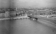 Magyarország, Budapest, Szabadság (Ferenc József) híd, pesti hídfő és környéke a Gellérthegyről., 1940, Erky-Nagy Tibor, híd, városkép, látkép, Duna, Duna-híd, Feketeházy János-terv, Fortepan #14169