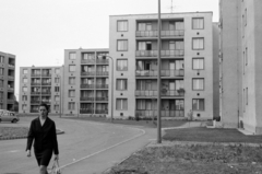 Magyarország, Budapest XVIII., Szent Lőrinc lakótelep (KISZ lakótelep), Vikár Béla utca a Vándor Sándor utca felől nézve., 1970, Péterffy István, lakótelep, szatyor, Budapest, Fortepan #142252